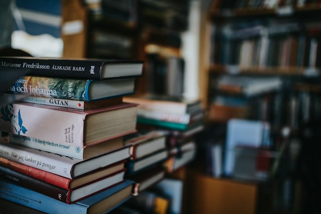 Stack of books on a shelf